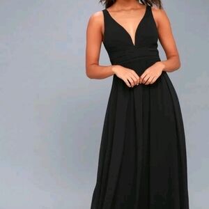 Lulu's Leading Role Ruched  A Line Chiffon Black Gown Formal Wedding Prom XS